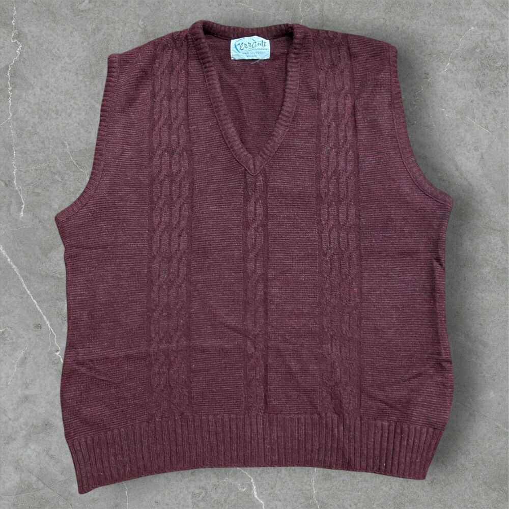 Ferranti California Vintage 70s Casual Burgundy Acrylic Sweater Vest Men's XL